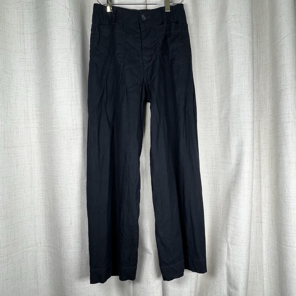 Maeve Anthropologie The Colette Black Wide Leg Linen Blend Crop Pants‎ Size 24